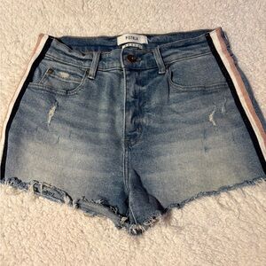 Pistola Distressed Blue Jean Shorts with Stripes
